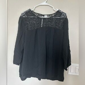 Old Navy Black Lace Design 3/4 Sleeve Women's Top